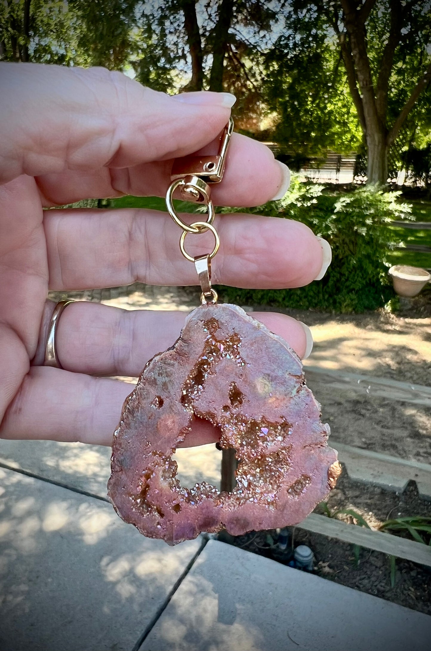 Dusty pink druzy bag charm