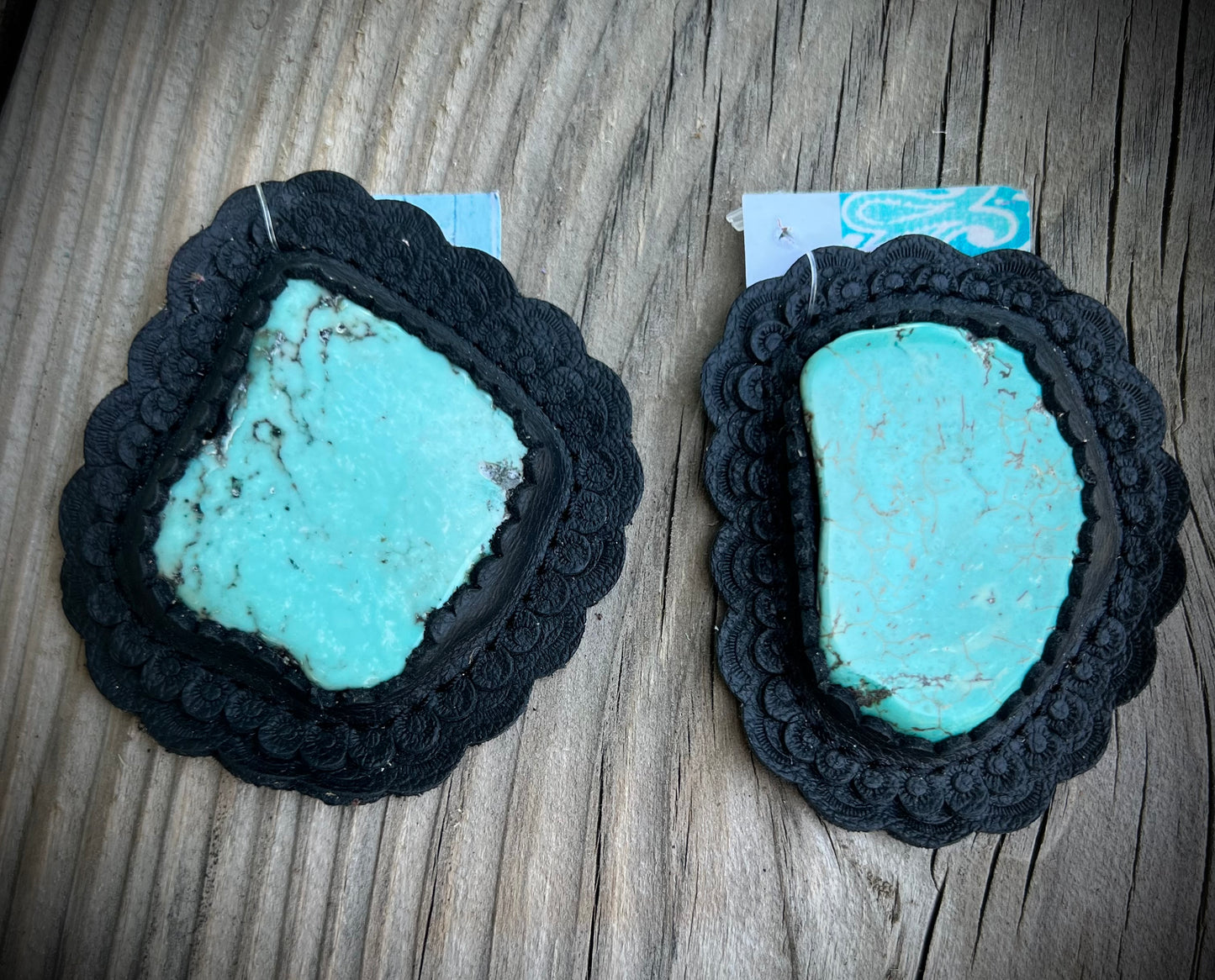 Turquoise in black leather