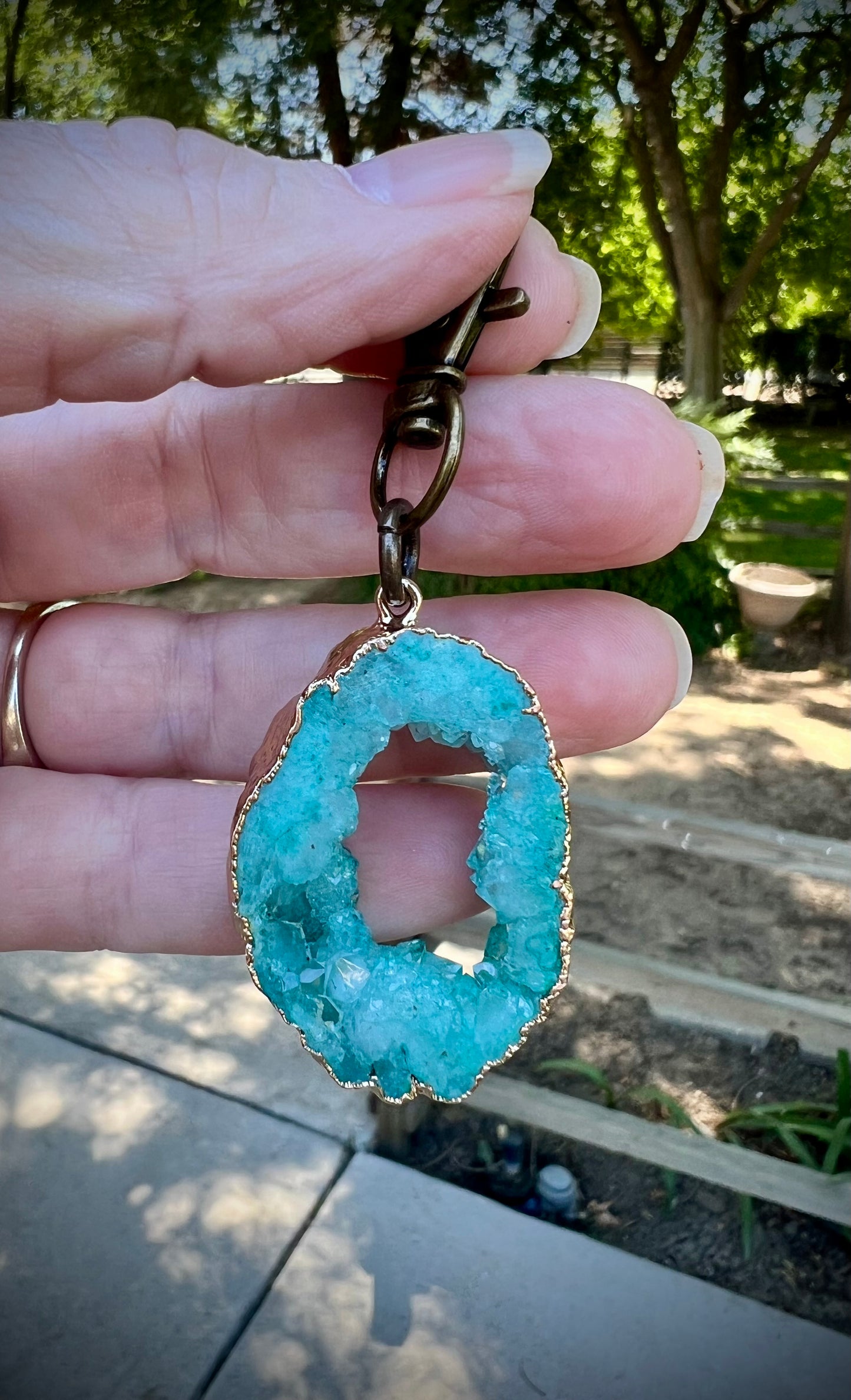 Turquoise druzy bag charm