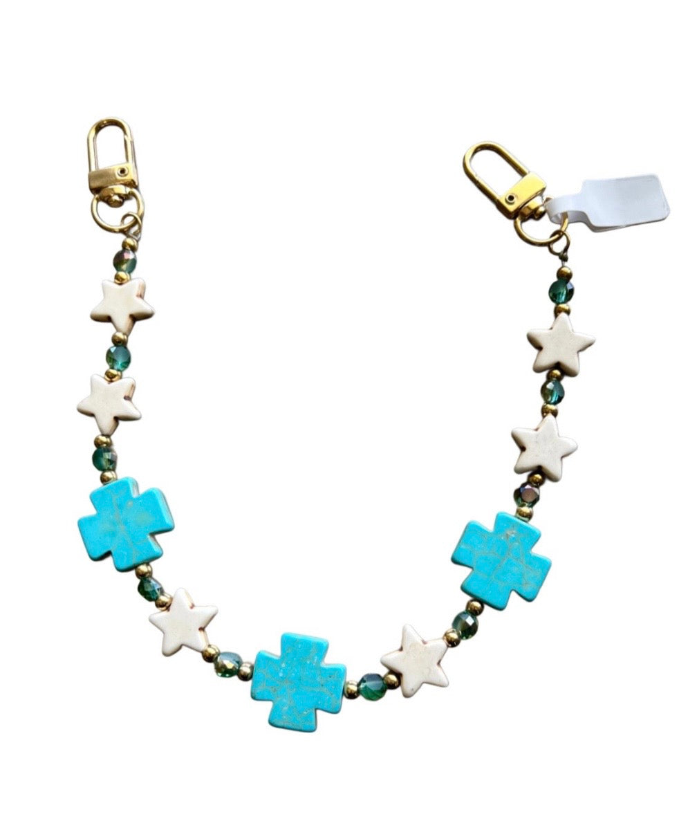 Turquoise cross bag charm