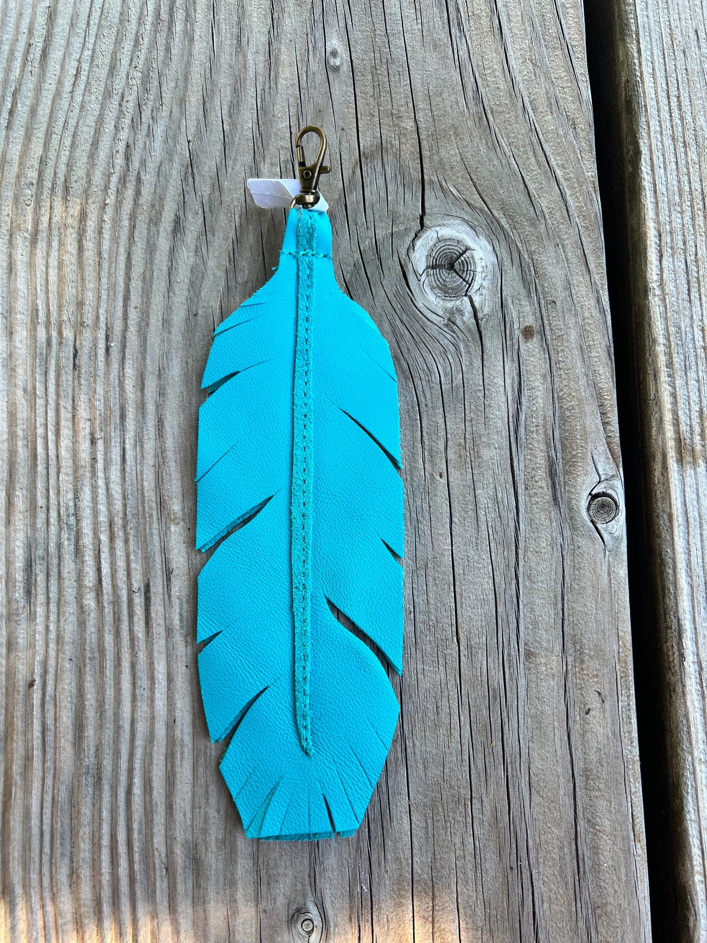 Turquoise Leather Feather Charm