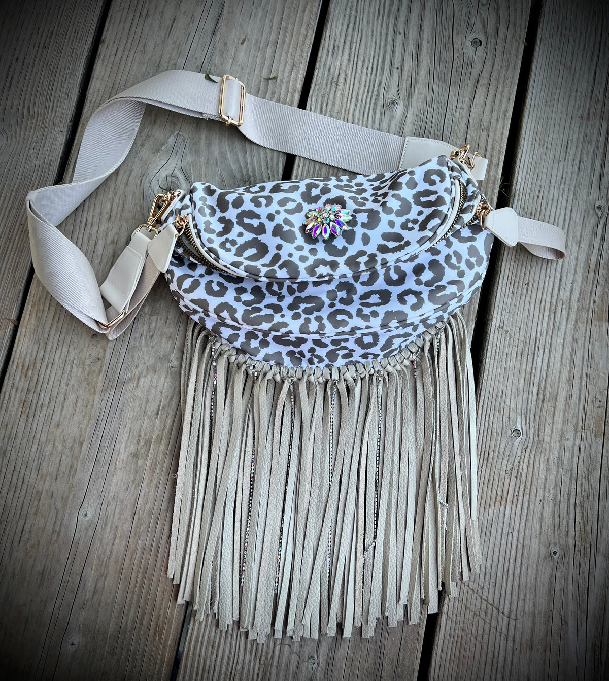 Taupe Temptation – Upcycled Genuine Leather Fringe Bum Bag