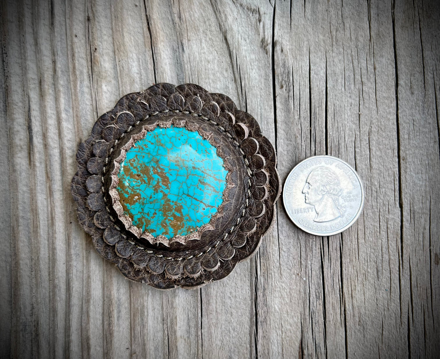 Handcrafted Leather-Wrapped Turquoise Stone Conchos