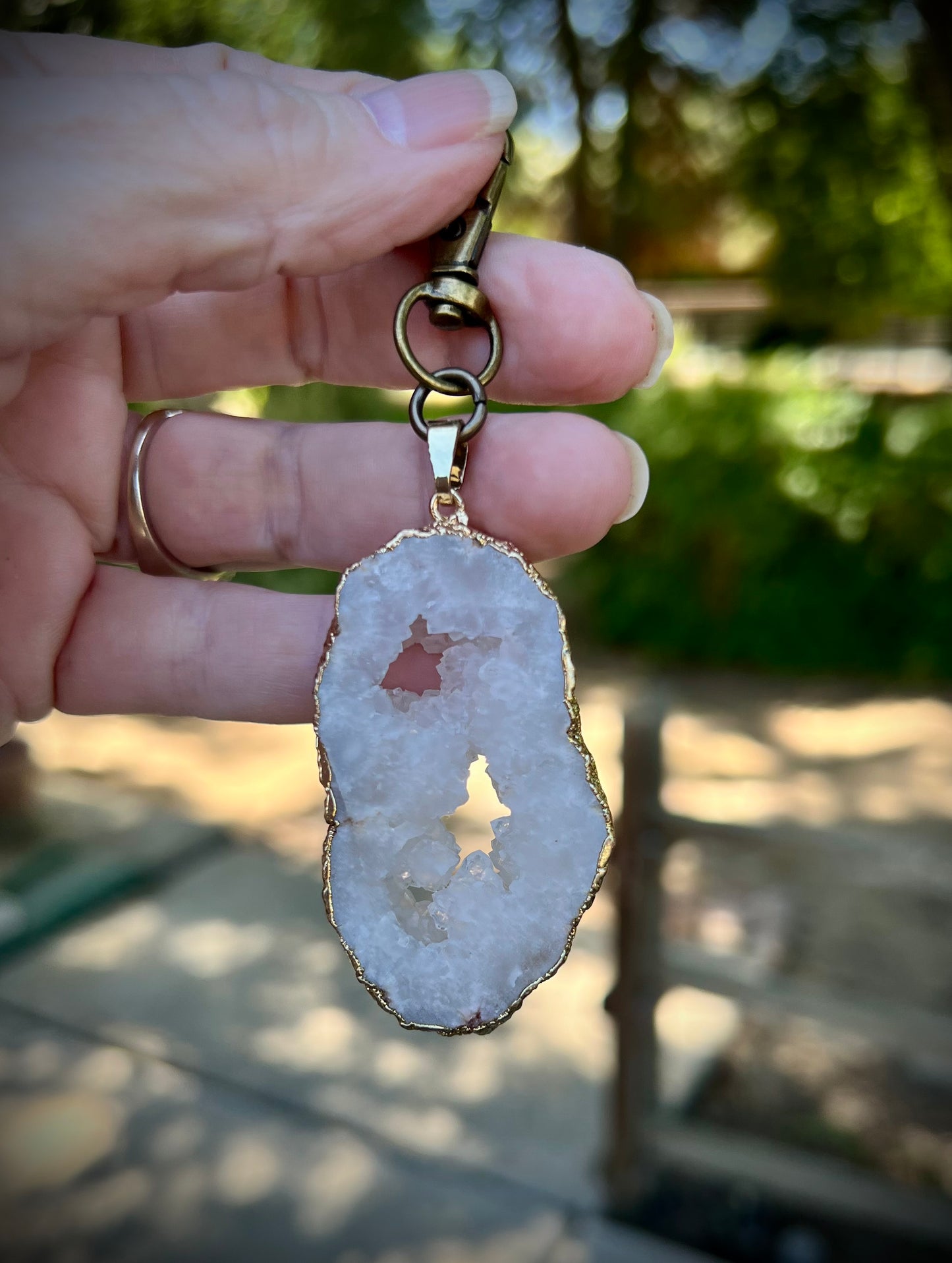 White druzy purse charm