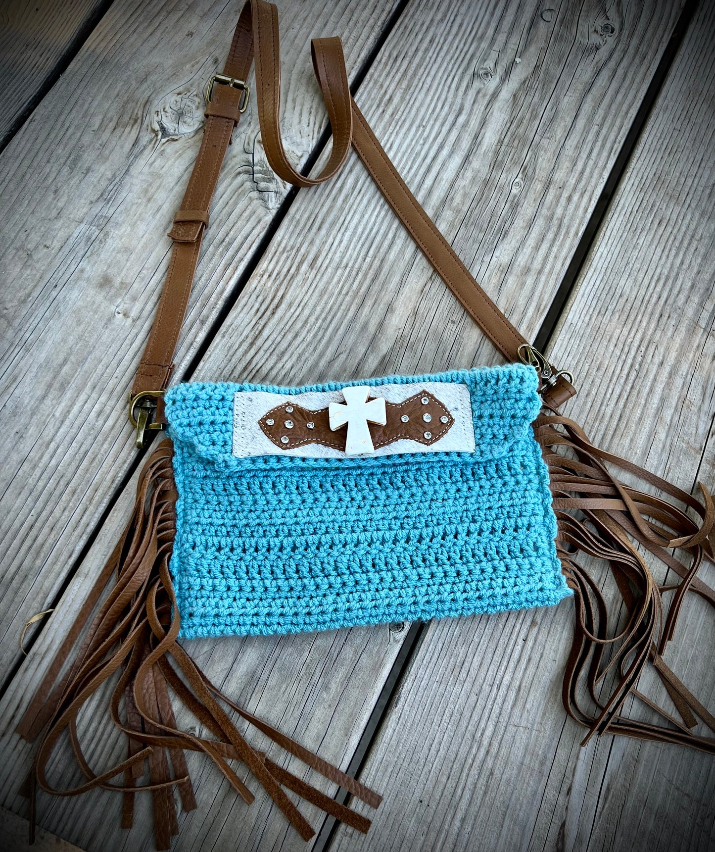 Turquoise crochet crossbody