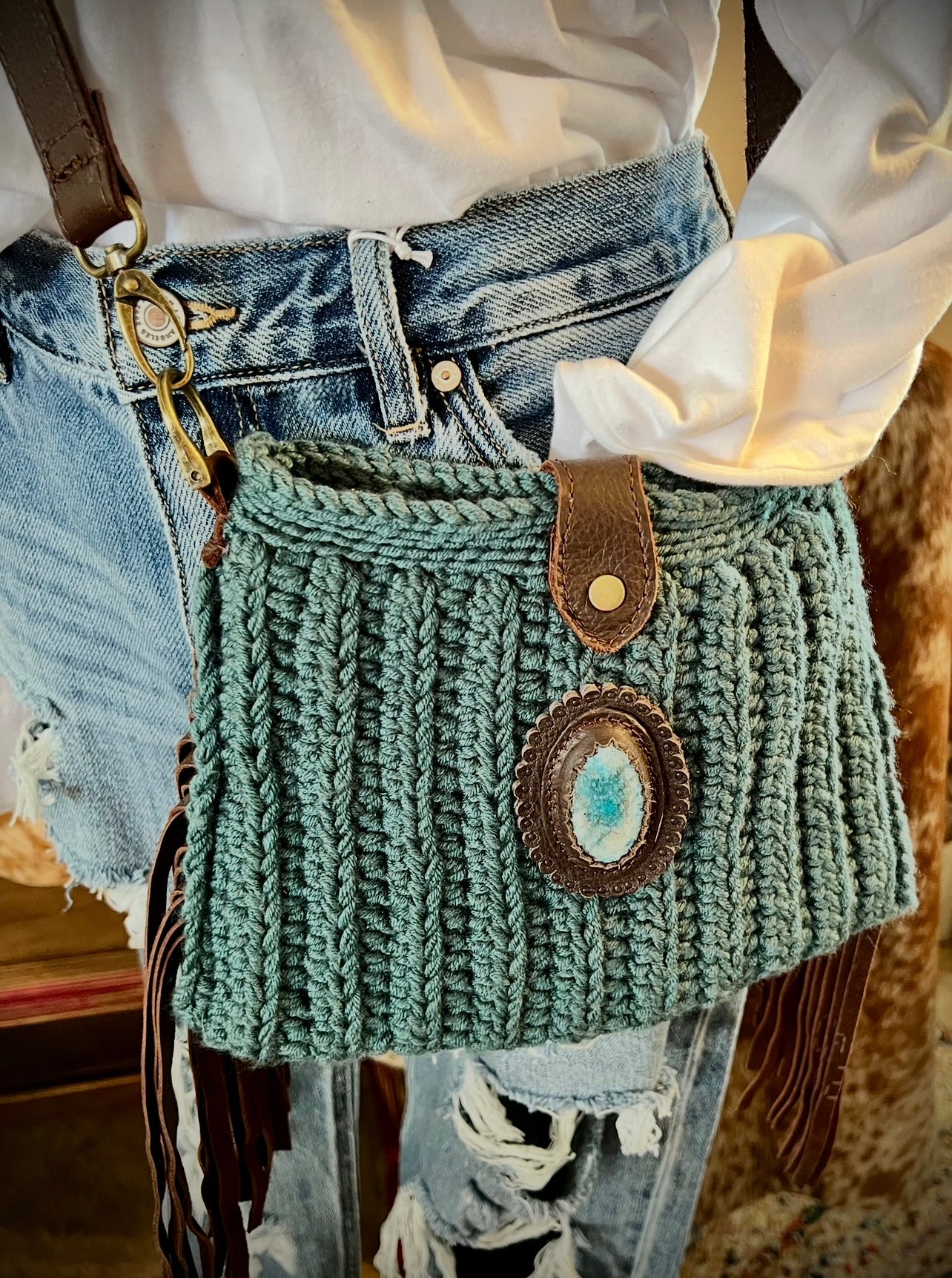 Teal crochet crossbody