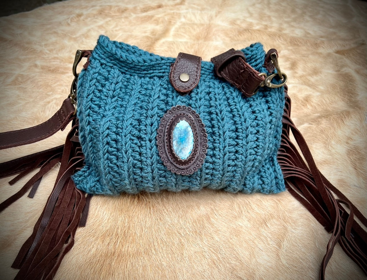 Teal crochet crossbody