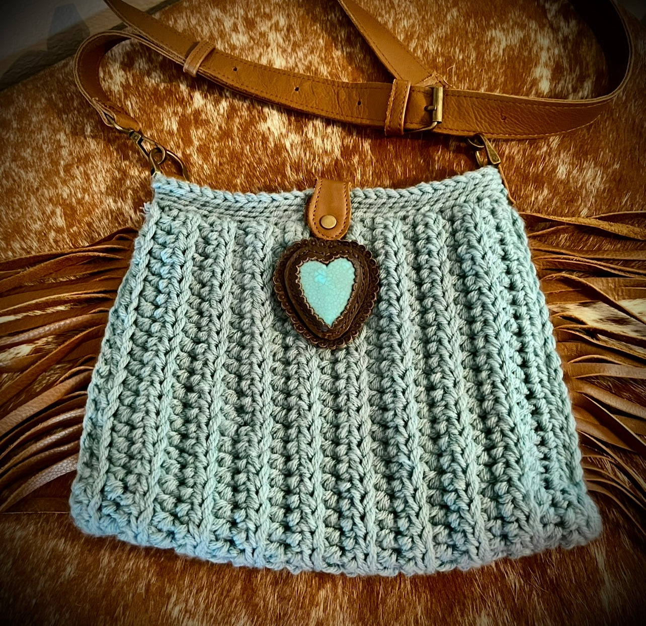 Turquoise crochet crossbody