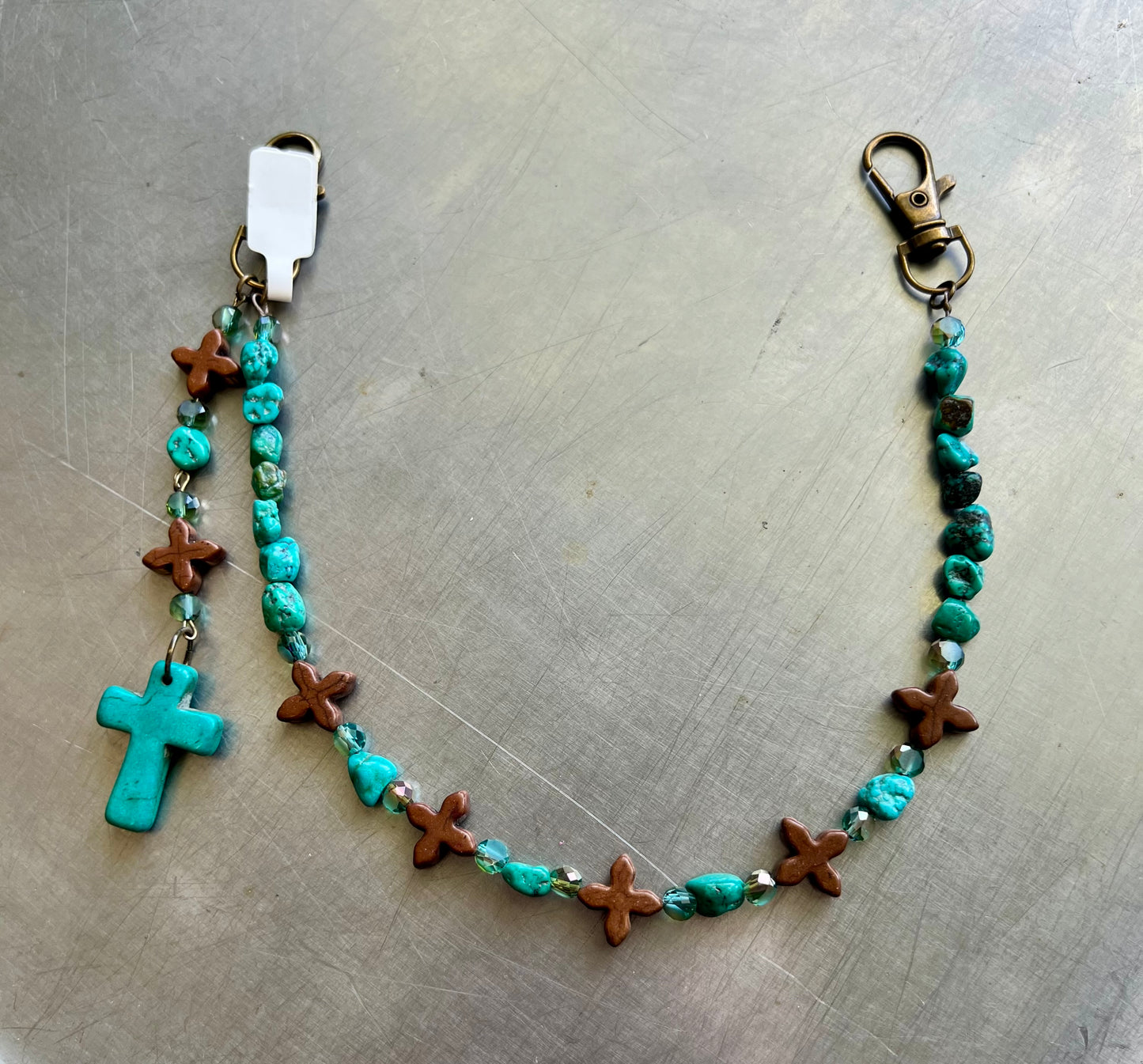 Rosary style bag charm