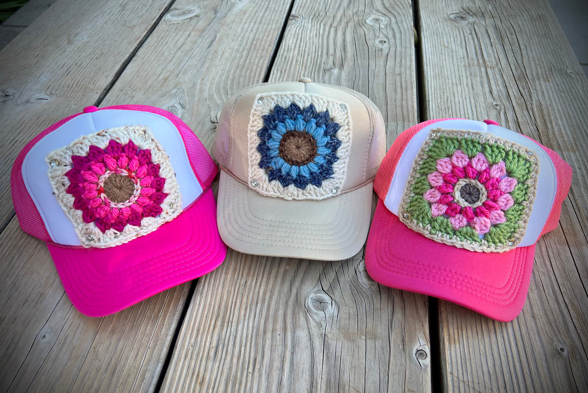 Granny Square Flower Trucker Hats 🌸