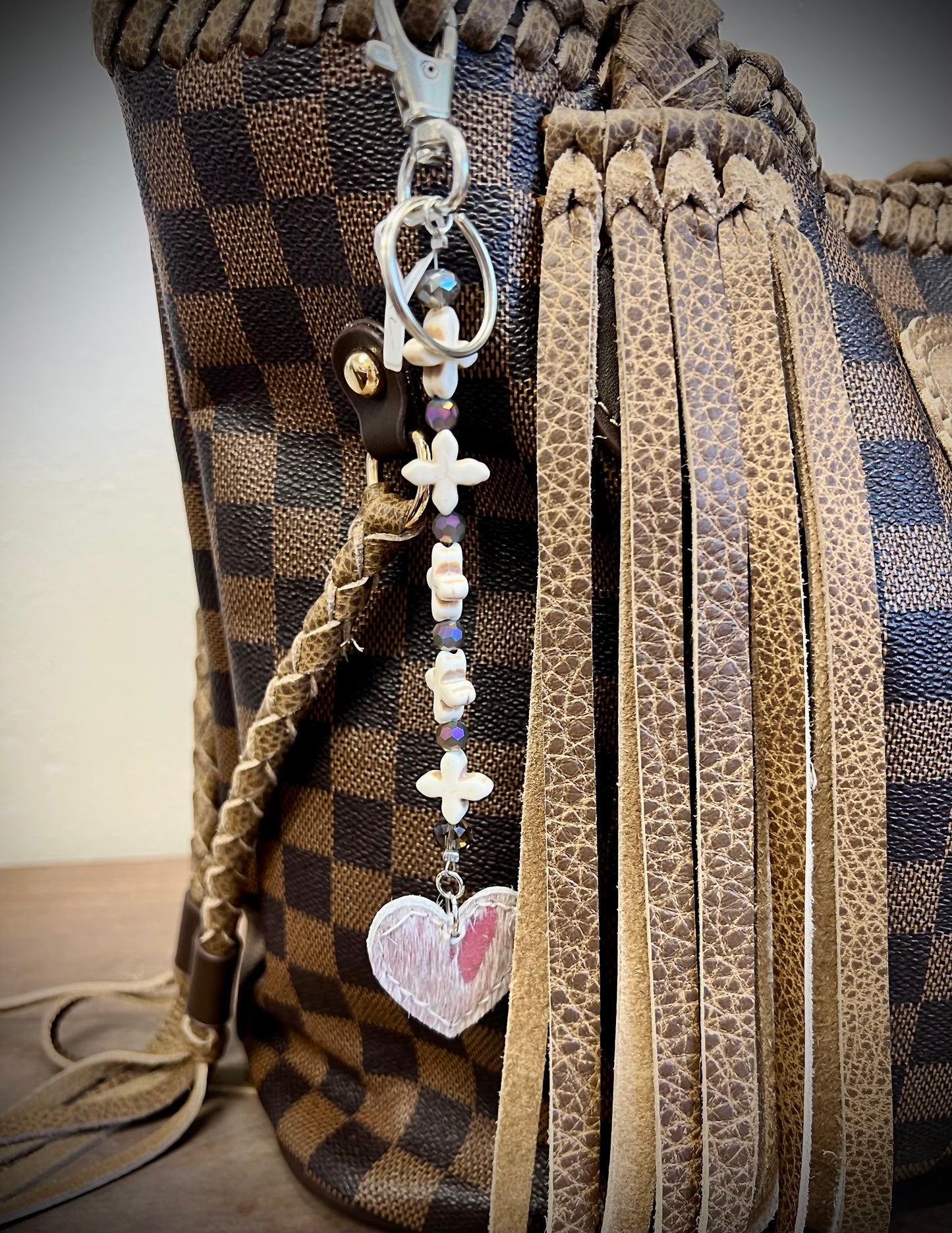Cow Hide heart keychain