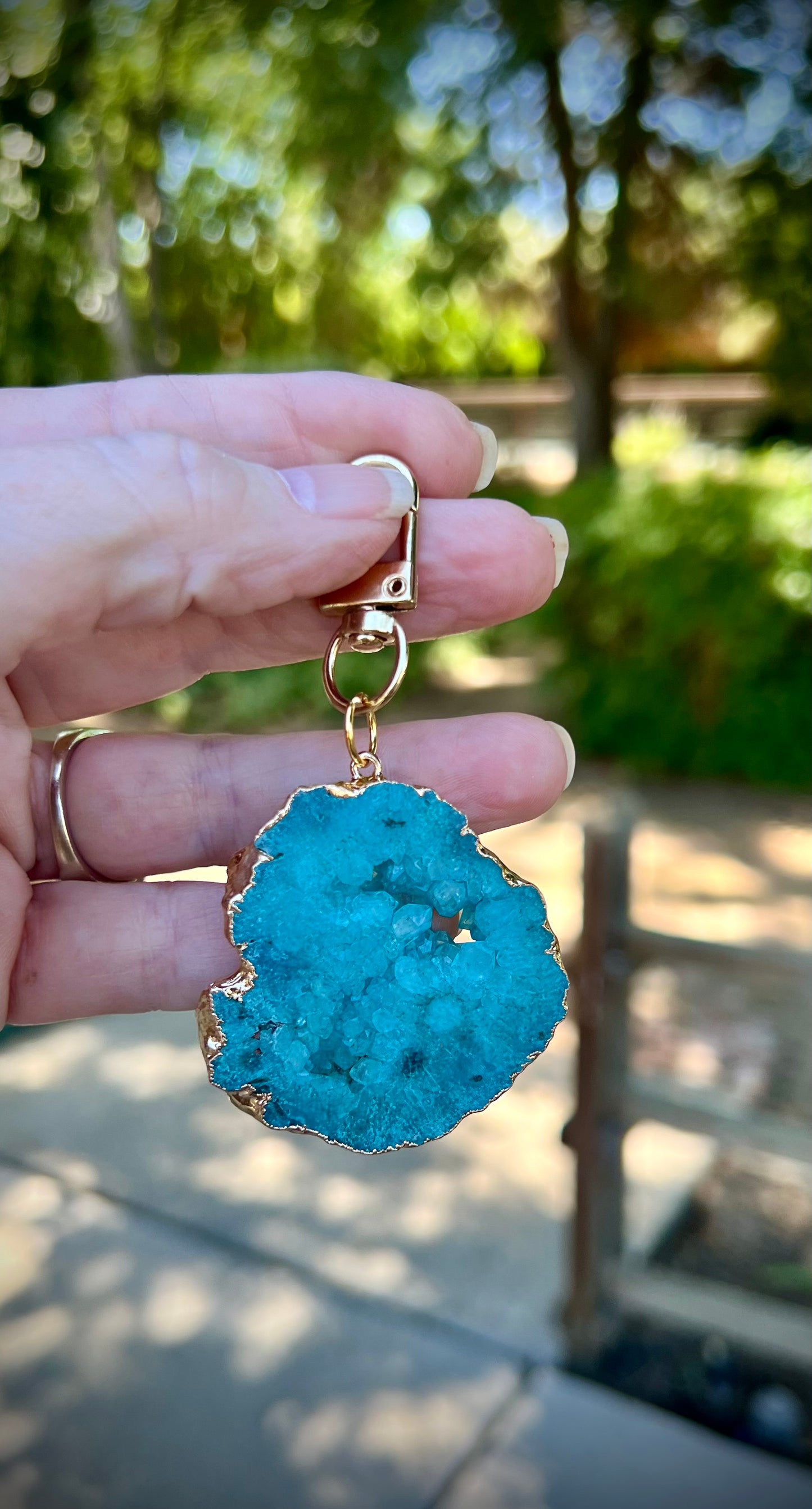 Turquoise druzy bag charm