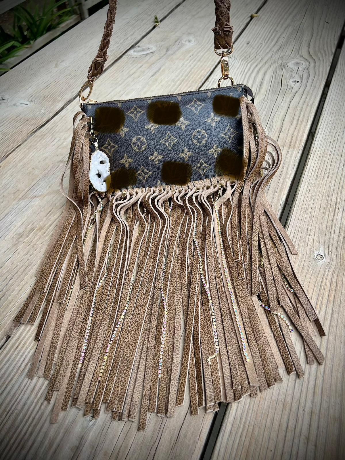 Rhinestone Rodeo ✨
 — One-of-a-Kind Fringe Crossbody in brown monogram