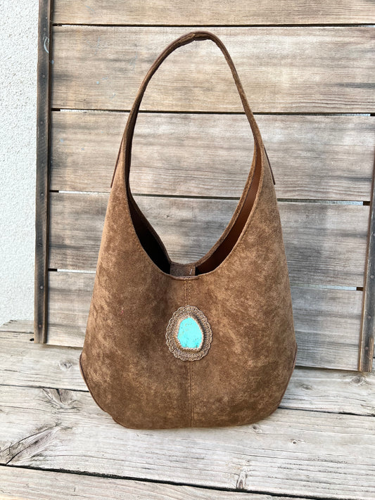 Canyon Queen – Brown Suede & Turquoise Hobo Bag
