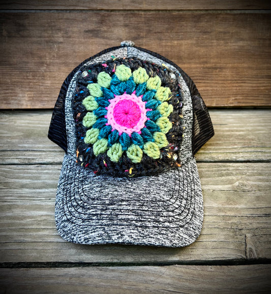 Granny square trucker hat