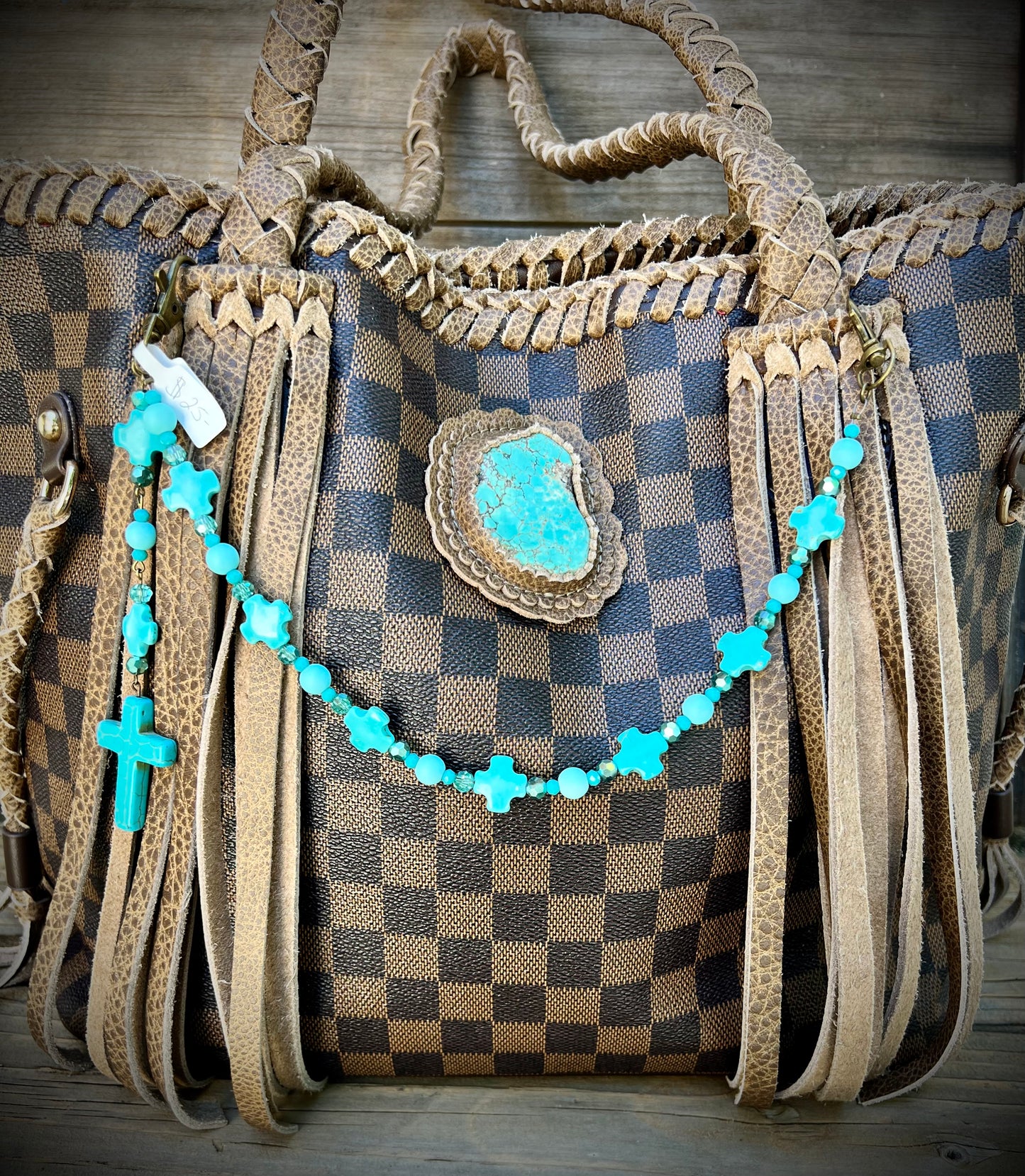Turquoise cross purse charm