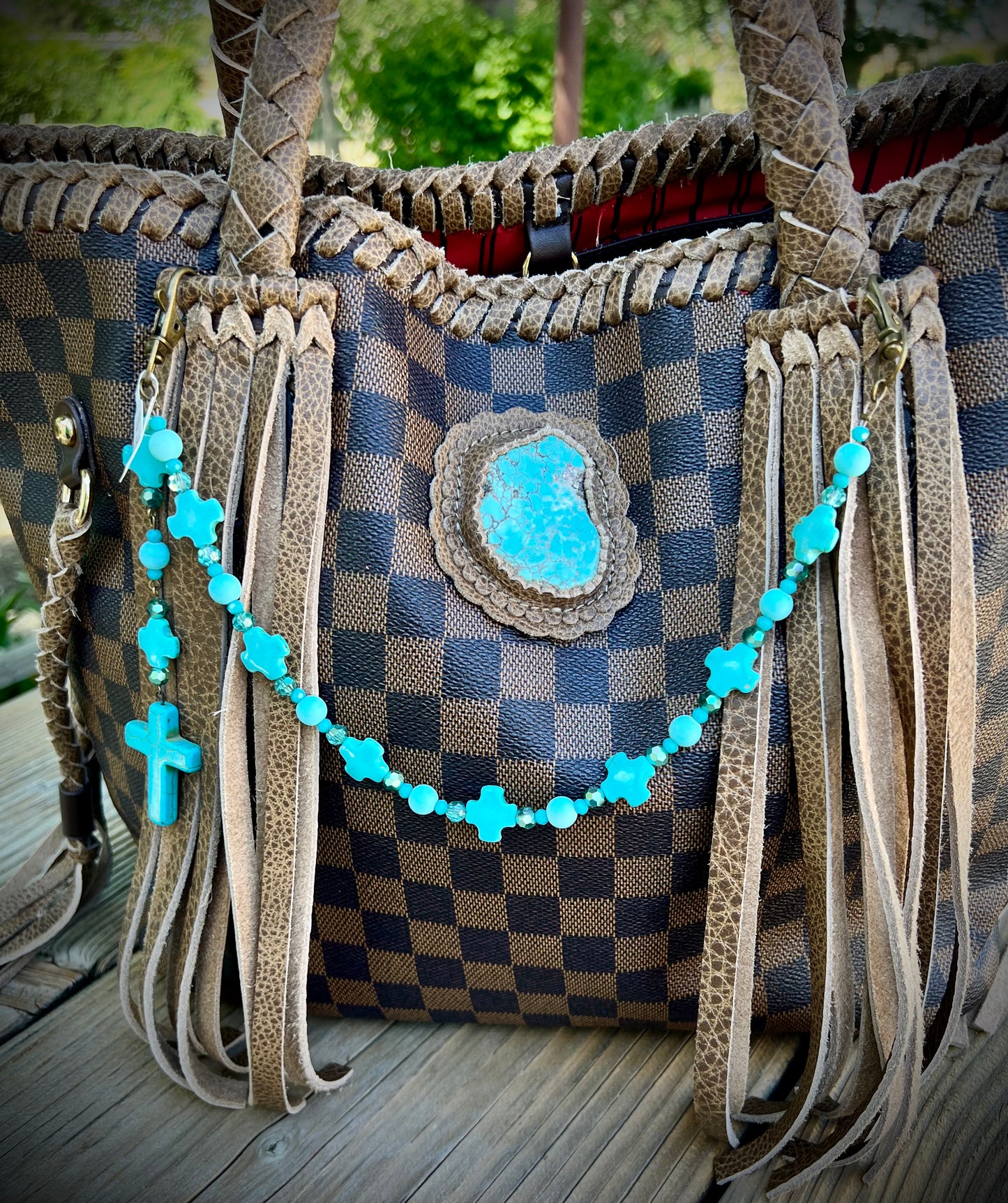 Turquoise cross purse charm