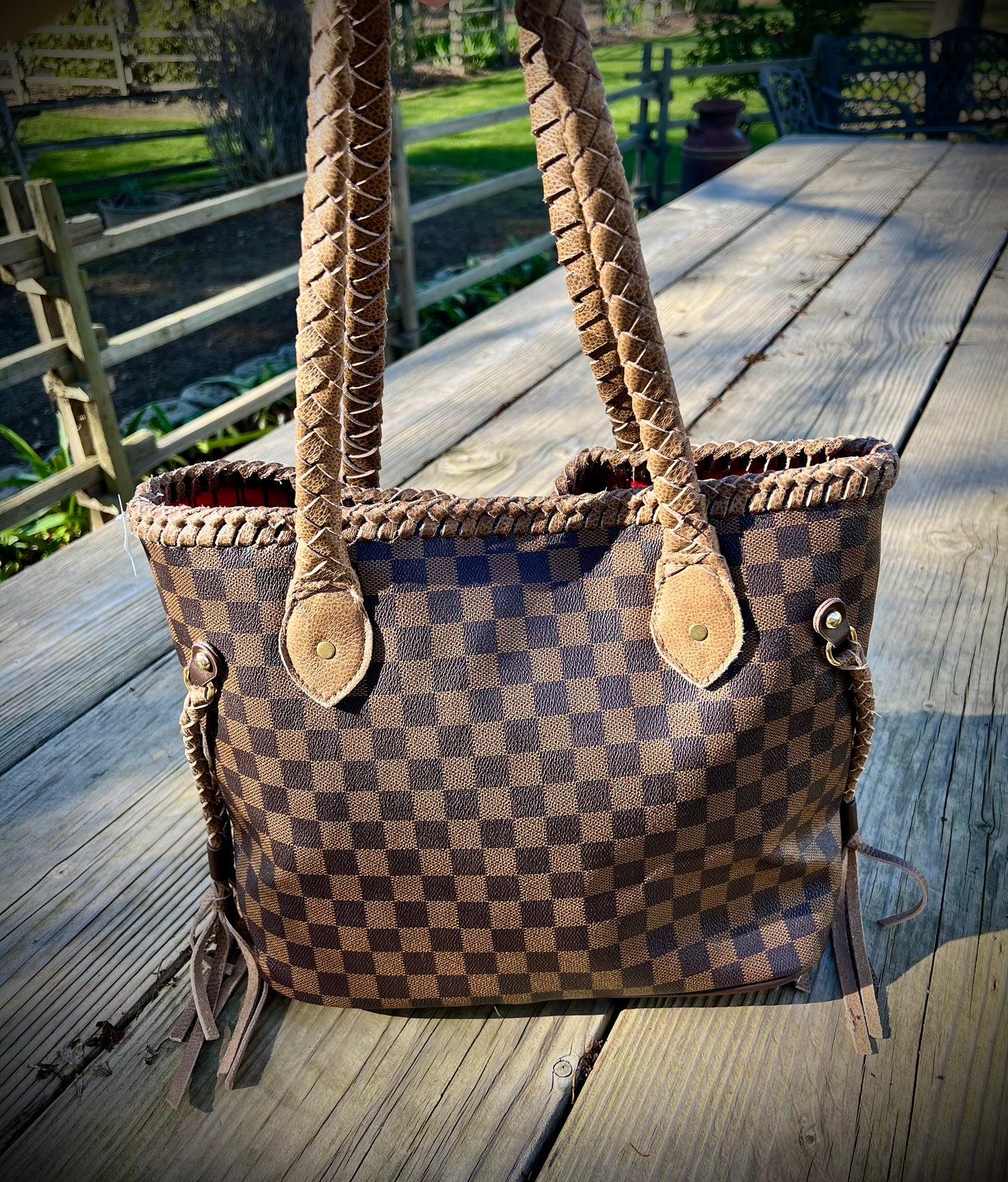 Brown check tote
