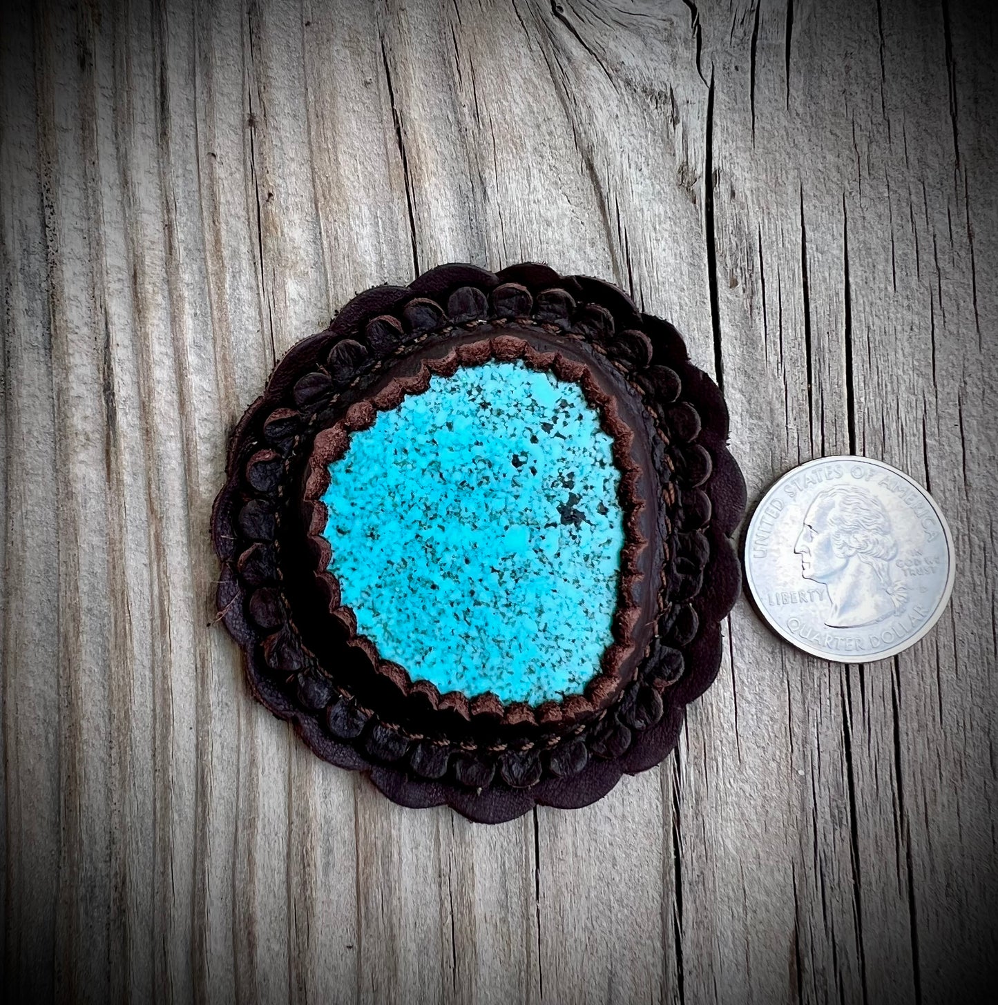 Handcrafted Leather-Wrapped Turquoise Stone Conchos