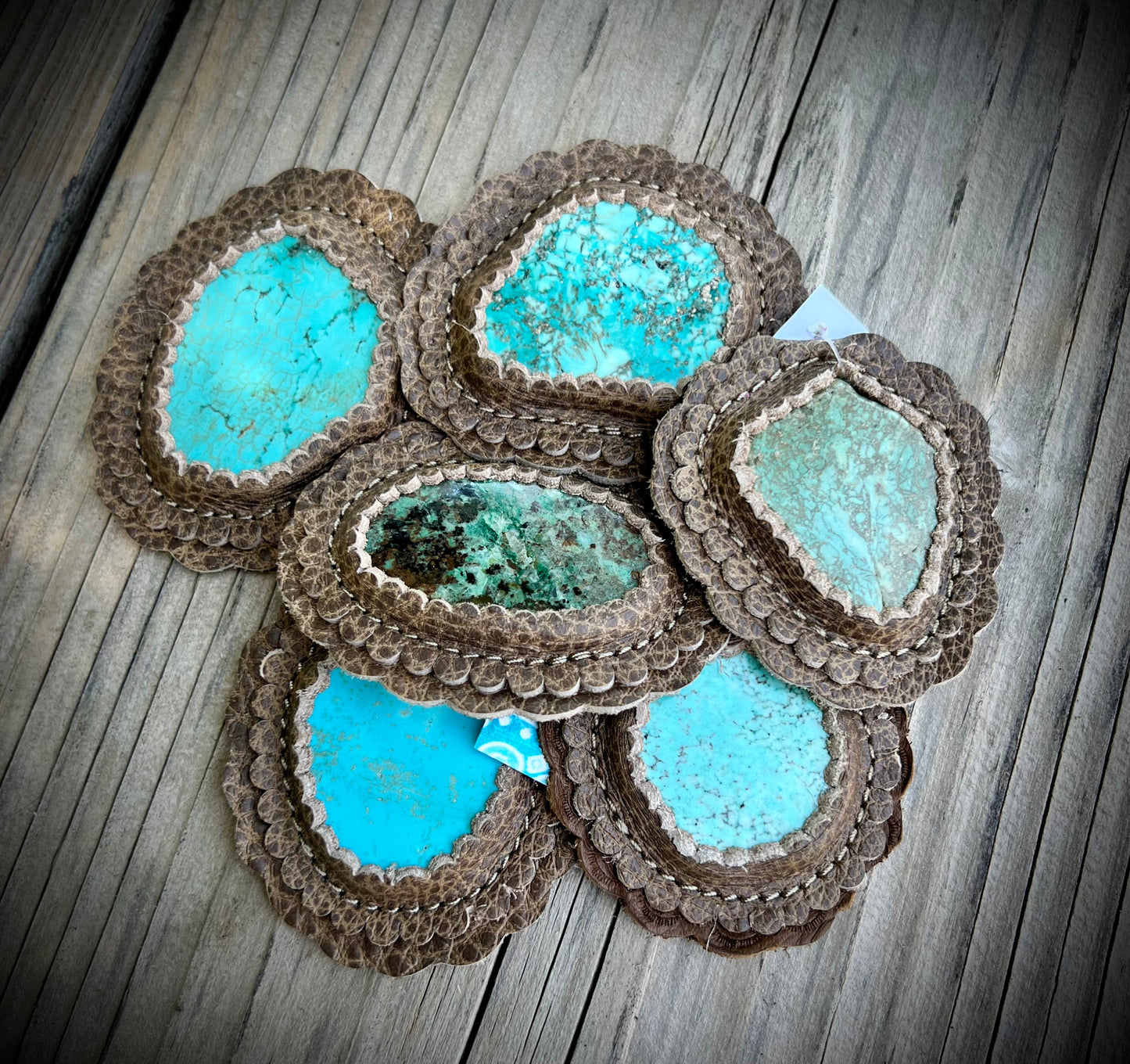 Turquoise slabs in raw sugar