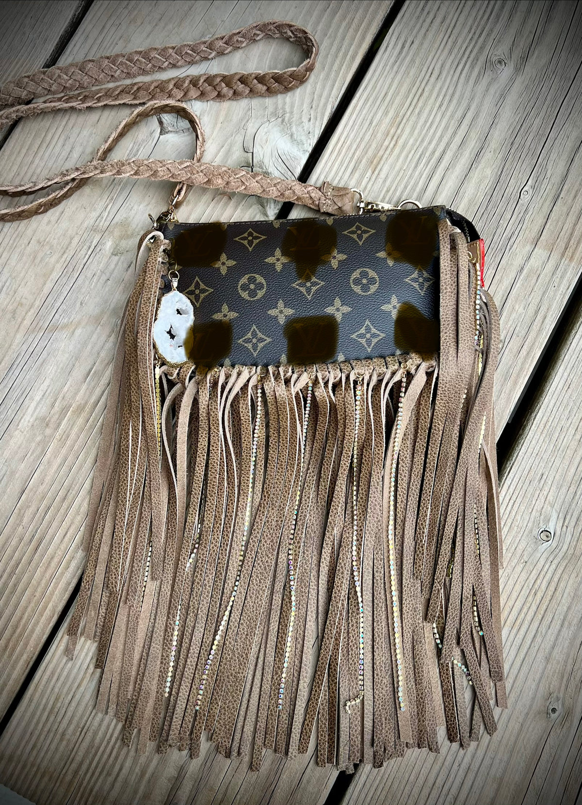 Rhinestone Rodeo ✨
 — One-of-a-Kind Fringe Crossbody in brown monogram