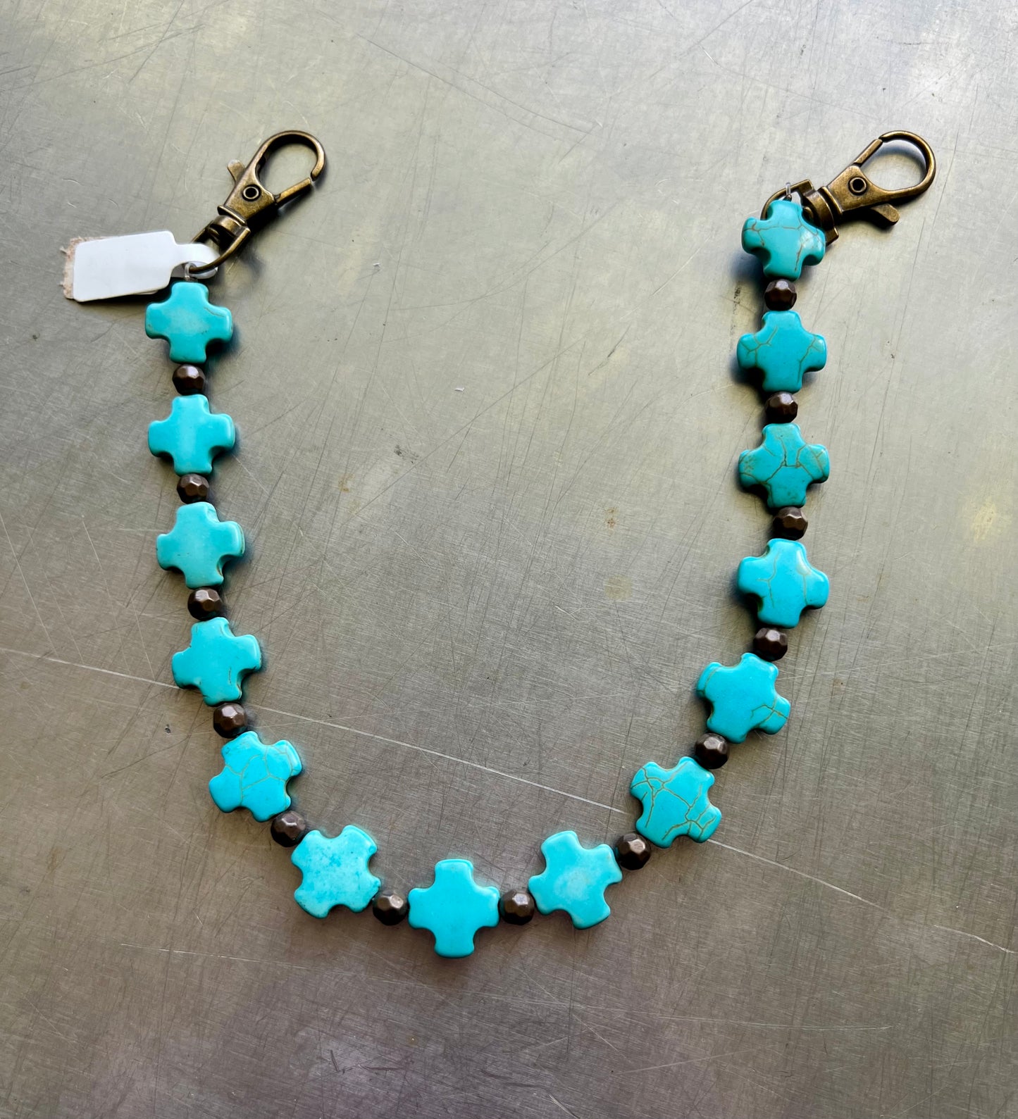 Turquoise cross bead bag charm