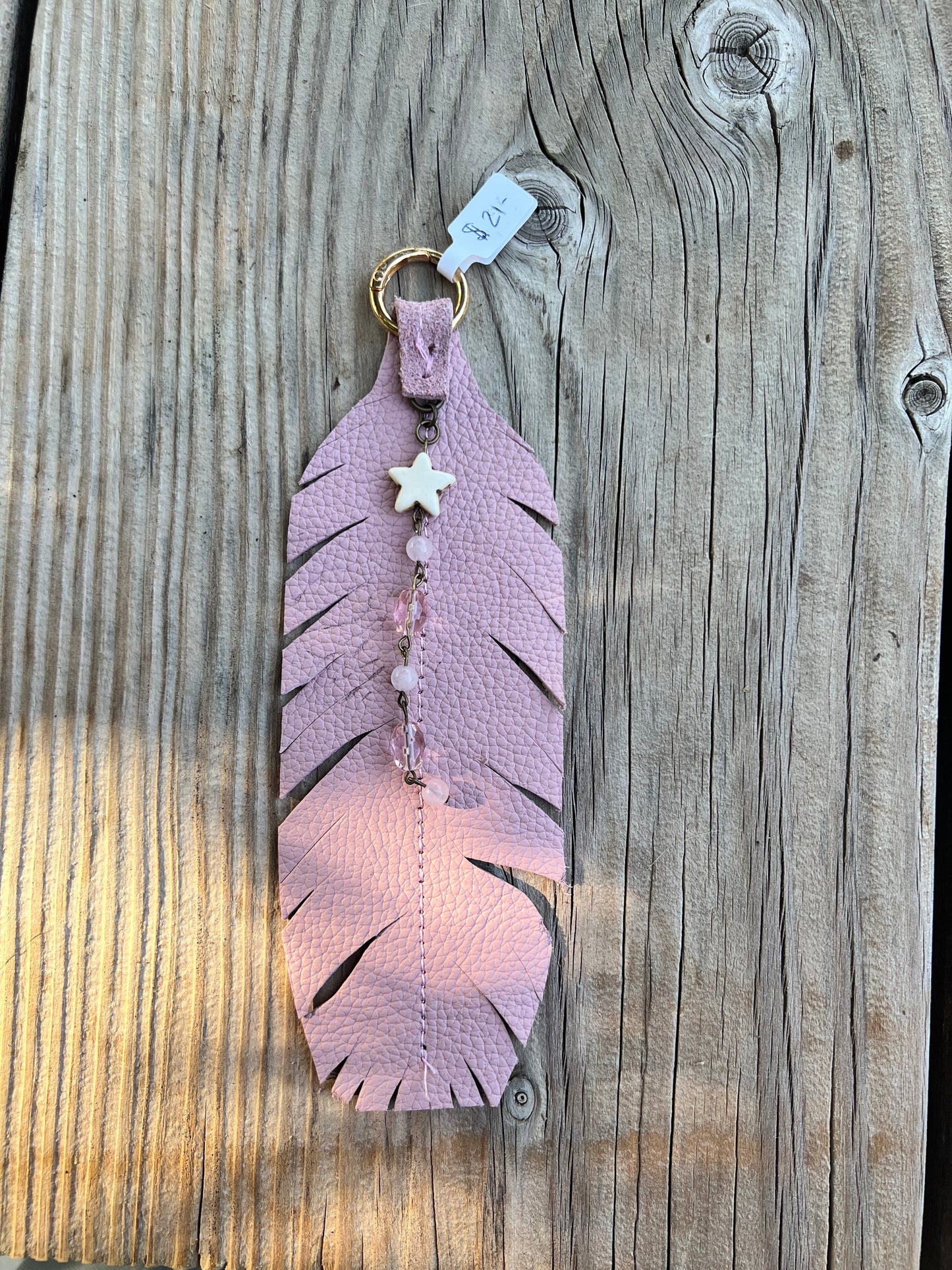 Pink Leather Feather Charm