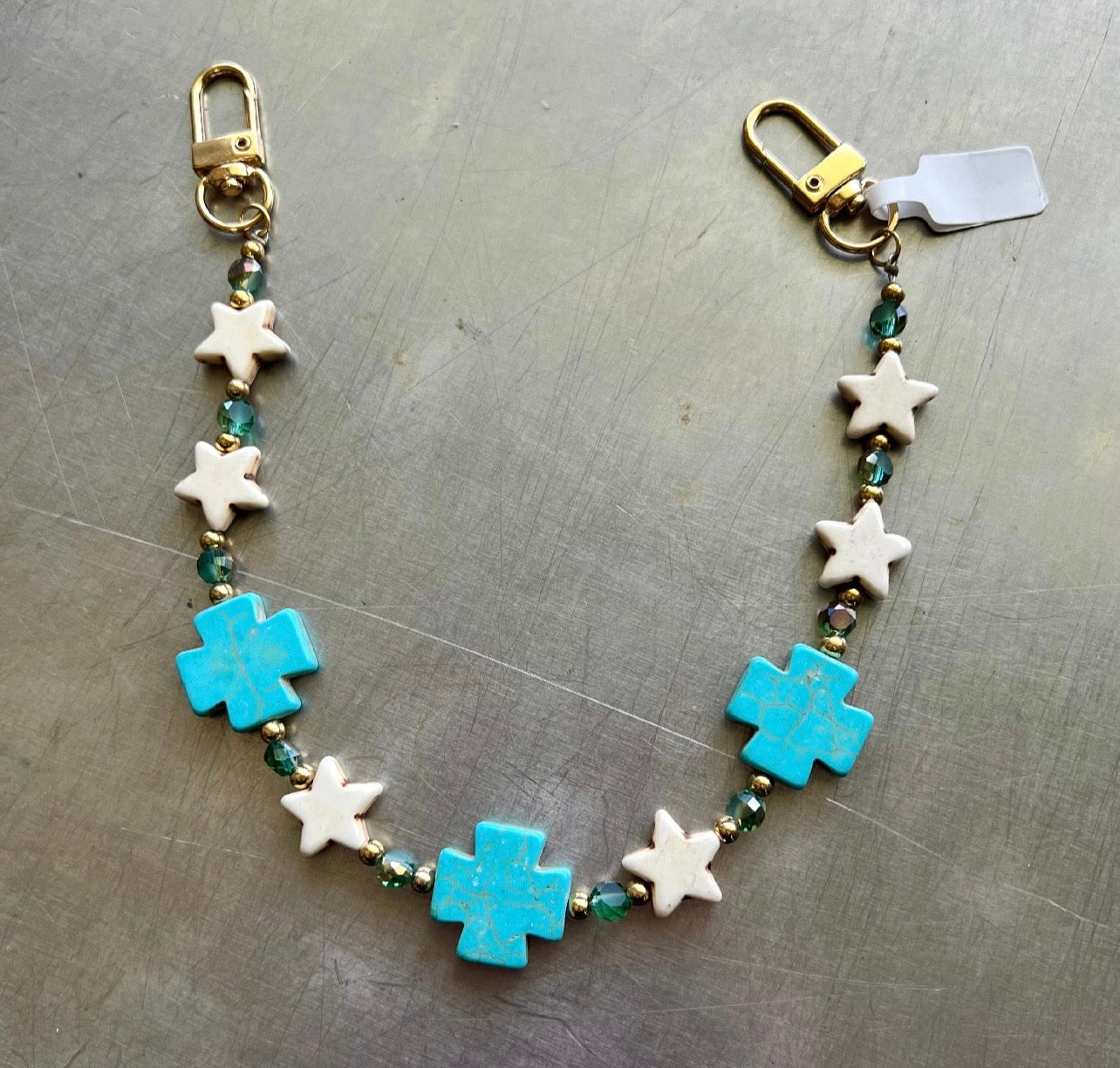 Turquoise cross bag charm