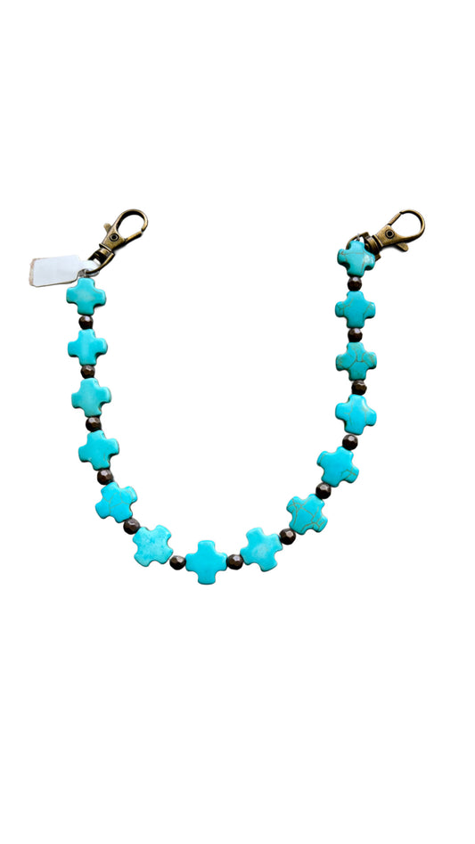 Turquoise cross bead bag charm
