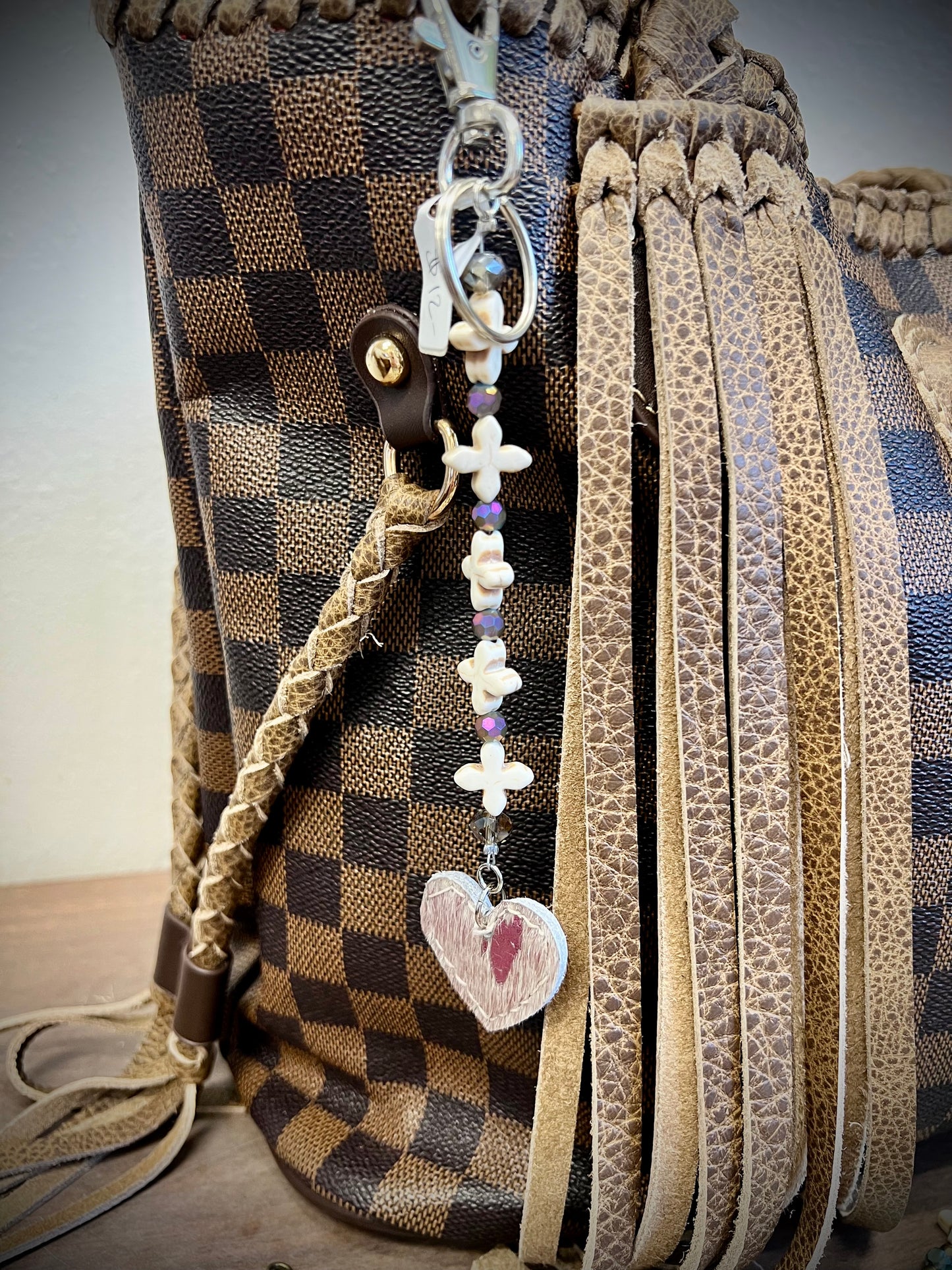 Cow Hide heart keychain