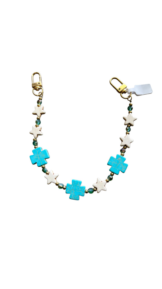 Turquoise cross bag charm