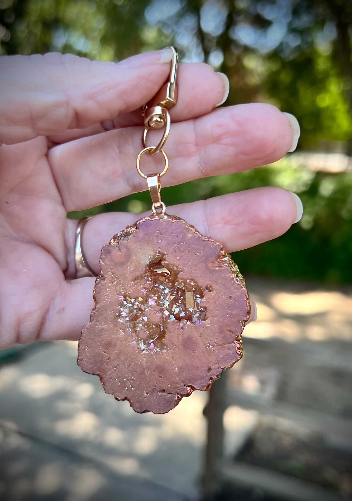 Dusty pink druzy bag charm