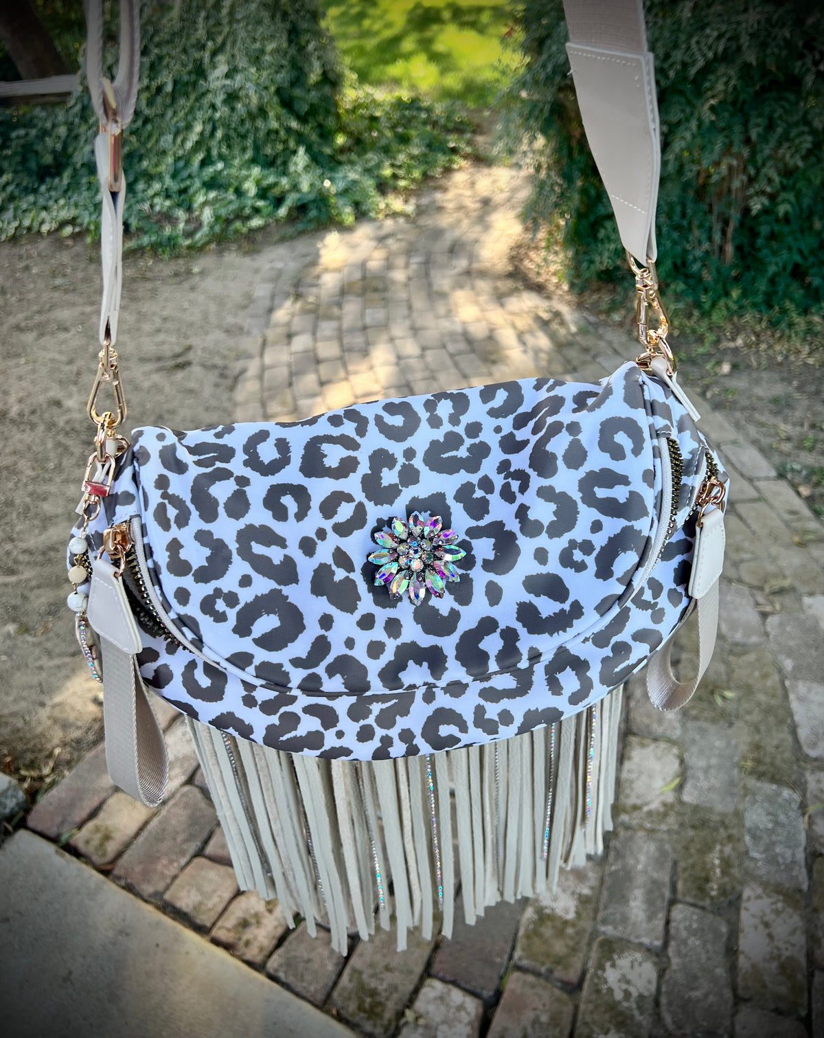 Taupe Temptation – Upcycled Genuine Leather Fringe Bum Bag