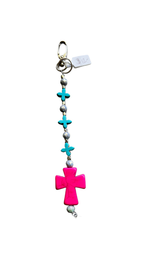 Hot Pink Cross bag bling/keychain