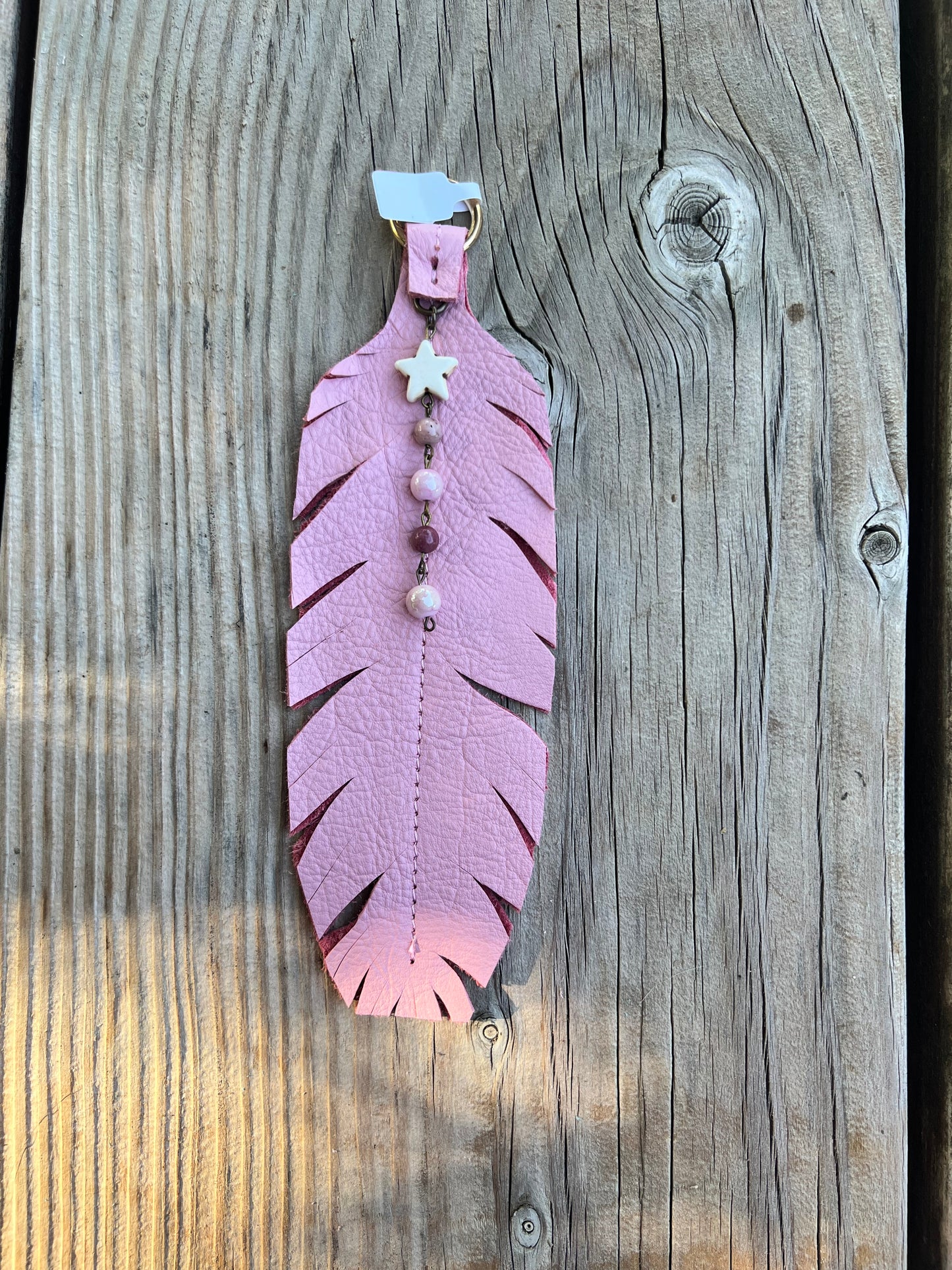 Pink Leather Feather Charm