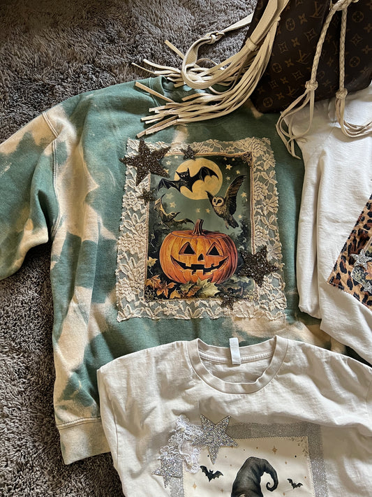 Haunted Harvest – Vintage Boho Halloween Sweatshirt 🎃🌙