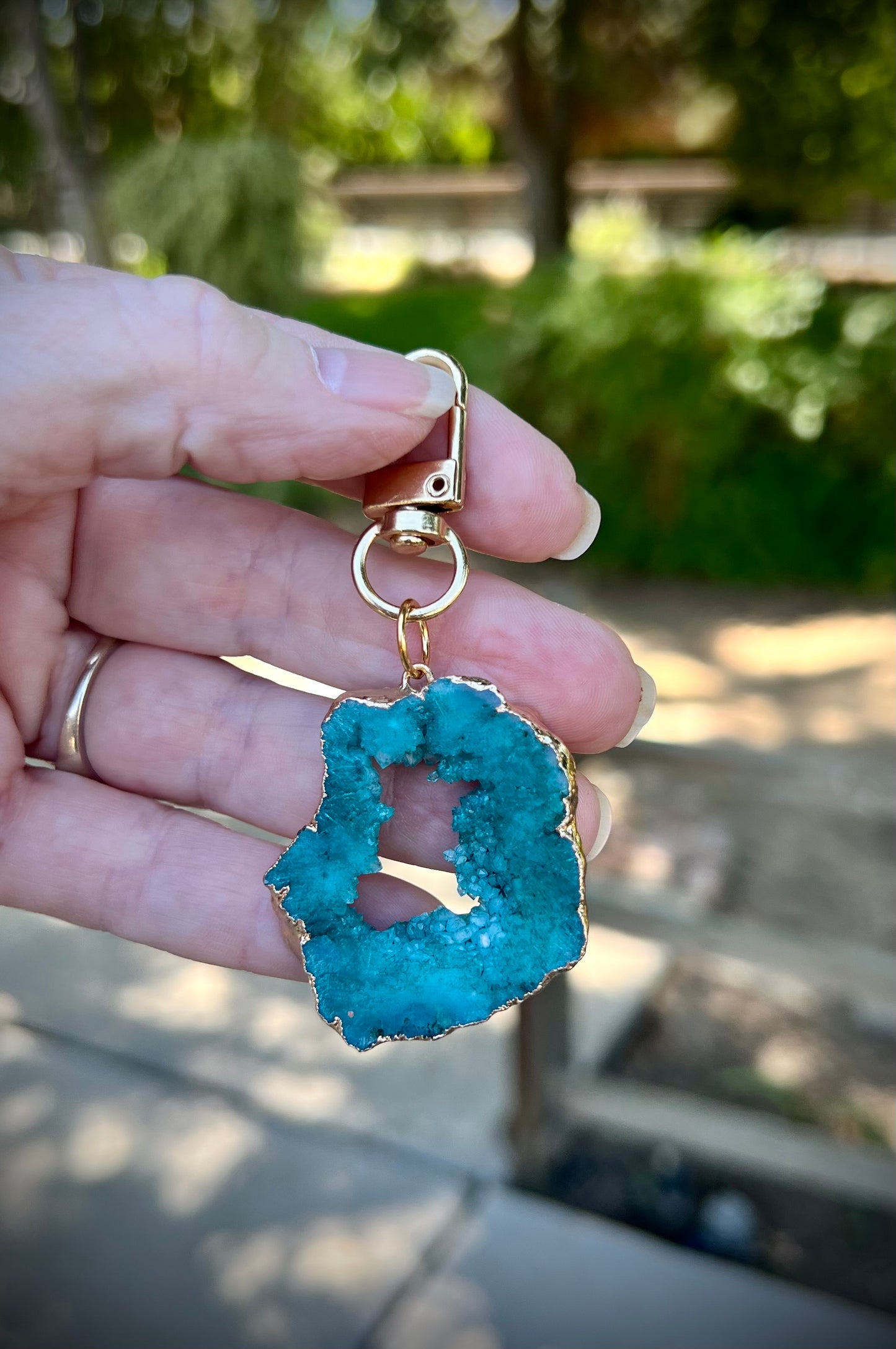 Turquoise druzy bag charm