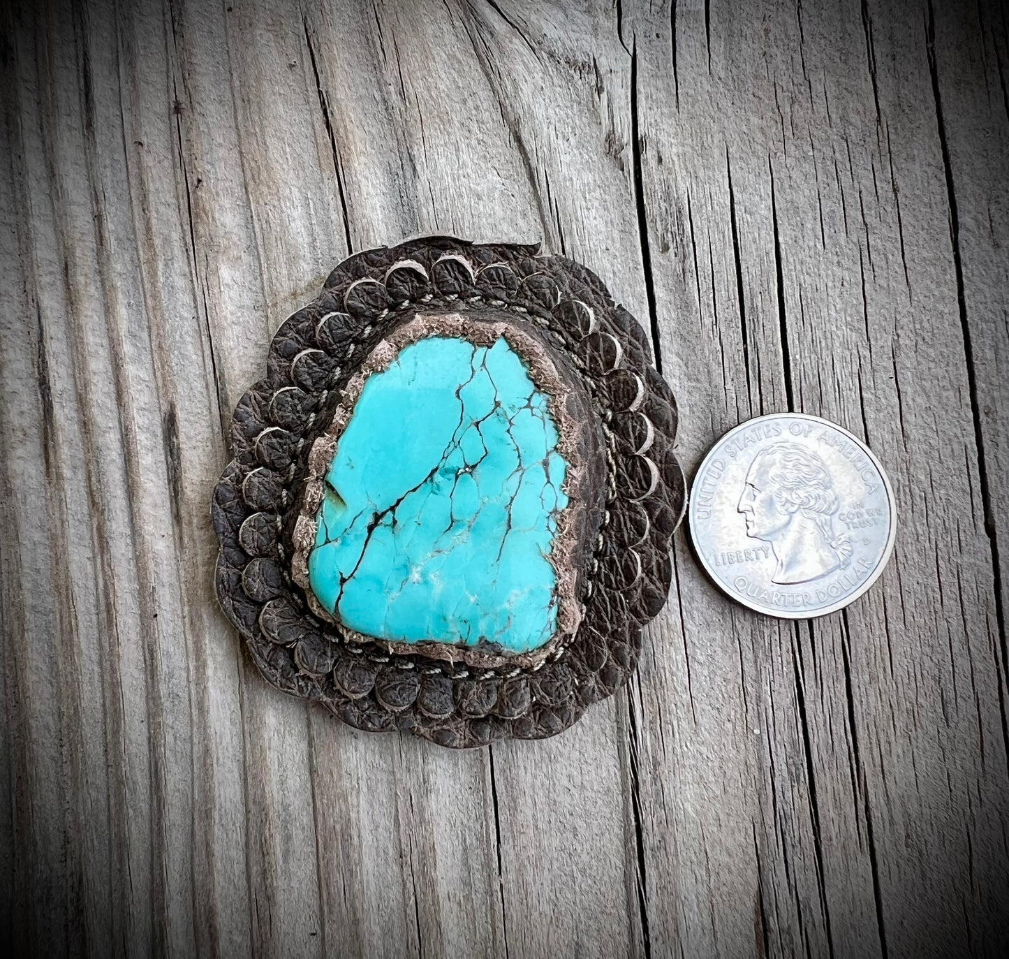 Handcrafted Leather-Wrapped Turquoise Stone Conchos