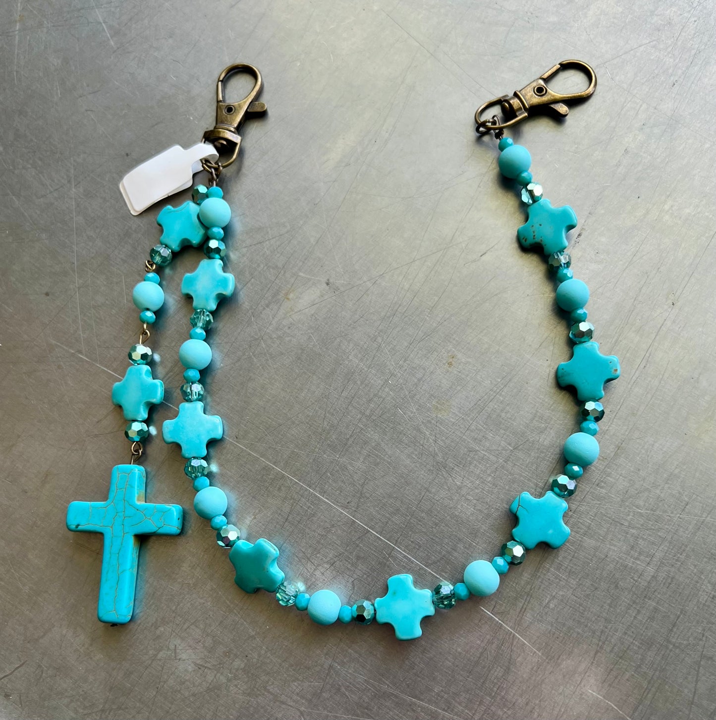 Turquoise cross purse charm