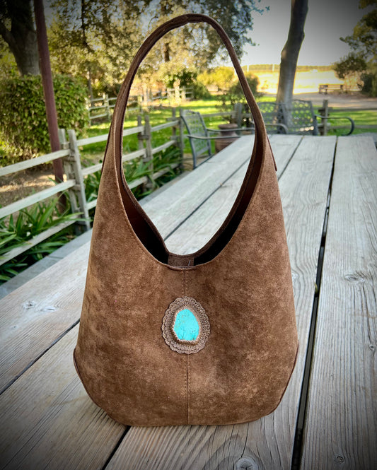 Canyon Queen – Brown Suede & Turquoise Hobo Bag