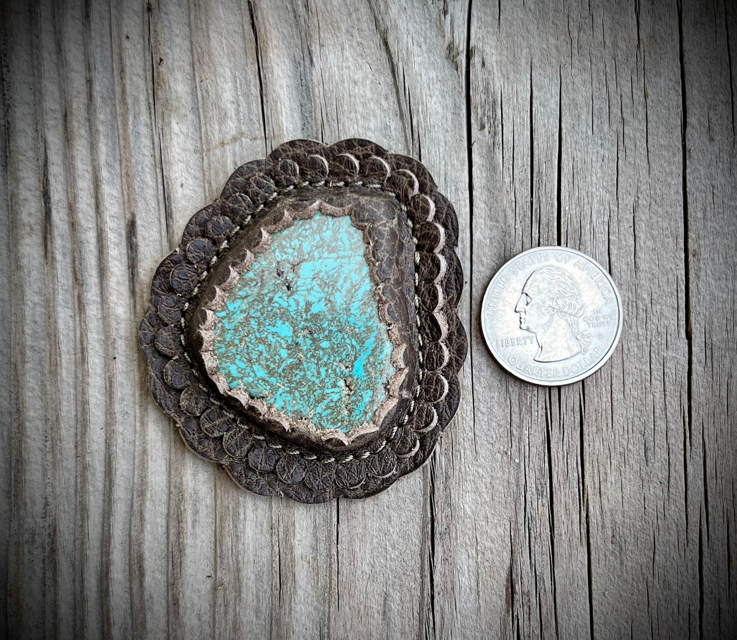 Handcrafted Leather-Wrapped Turquoise Stone Conchos