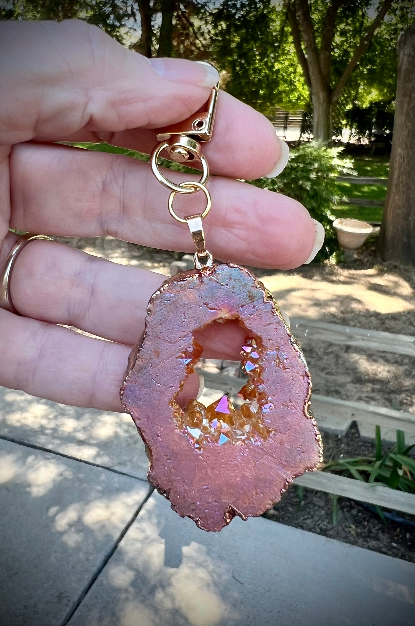 Dusty pink druzy bag charm