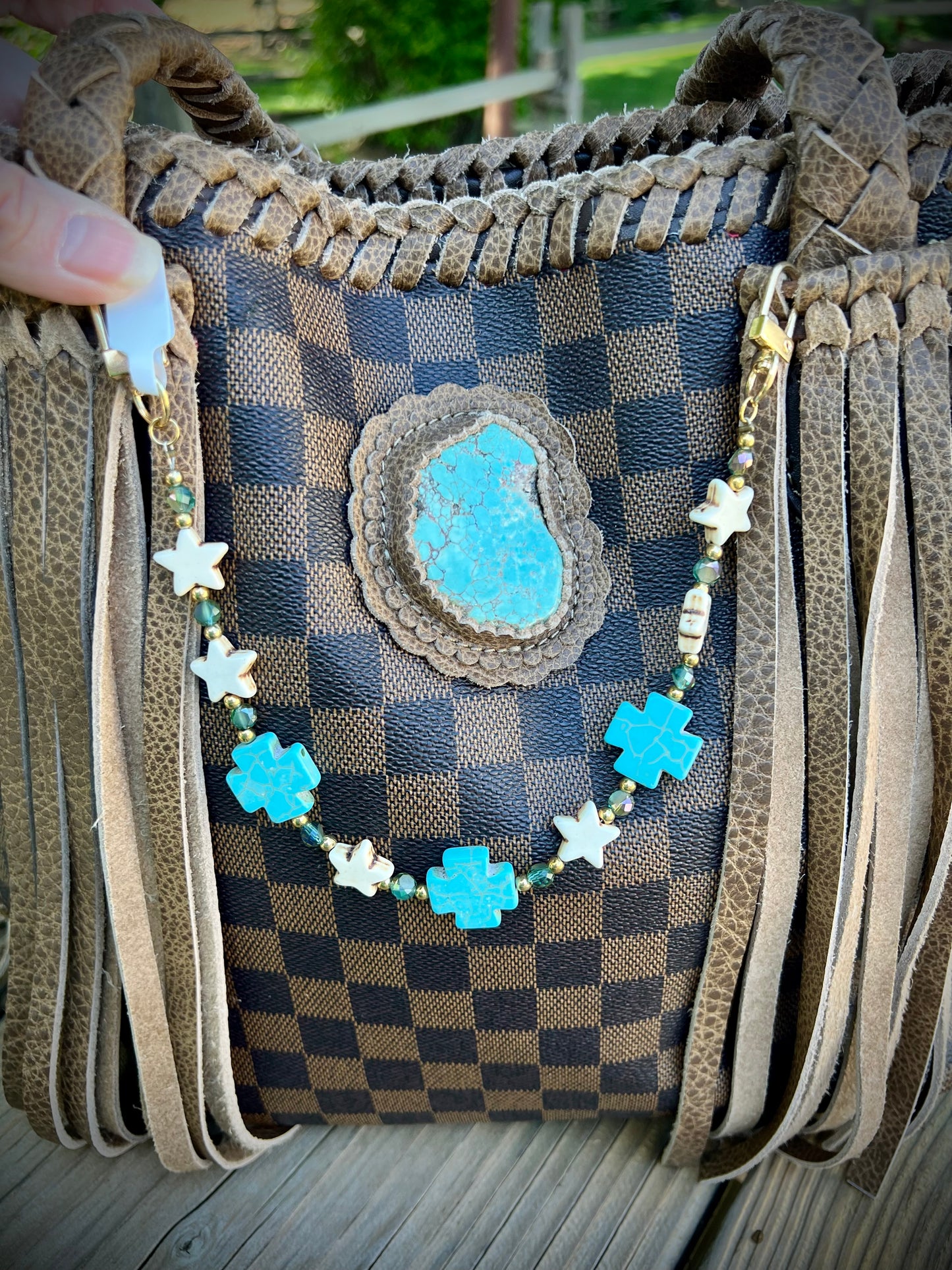 Turquoise cross bag charm