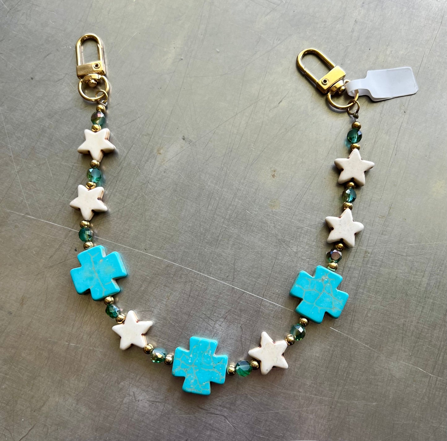 Turquoise cross bag charm