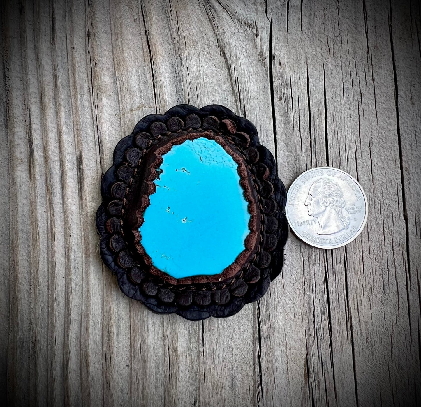 Handcrafted Leather-Wrapped Turquoise Stone Conchos
