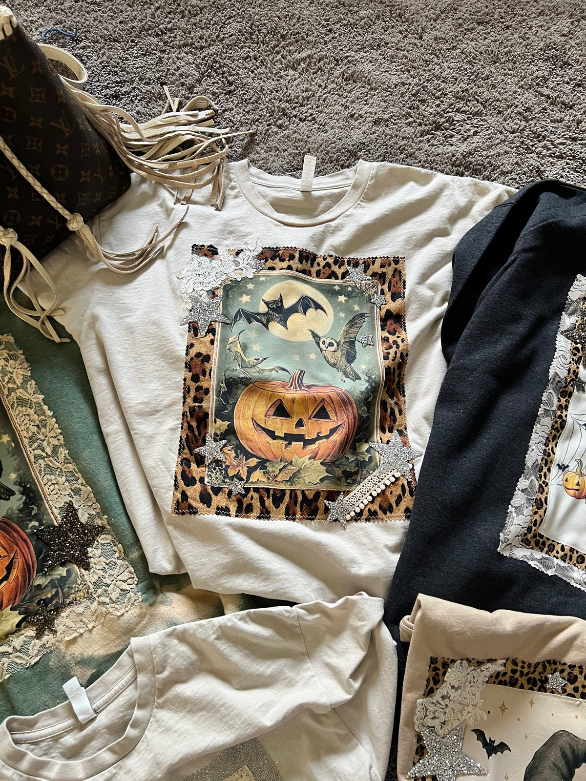 Moonlit Magic – Handmade Halloween Graphic Tee 🐆🎃✨