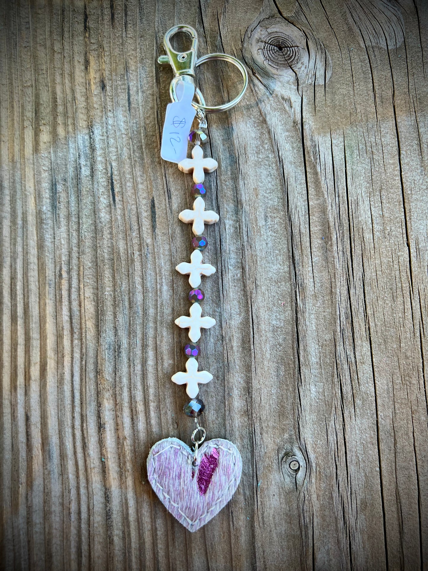 Cow Hide heart keychain