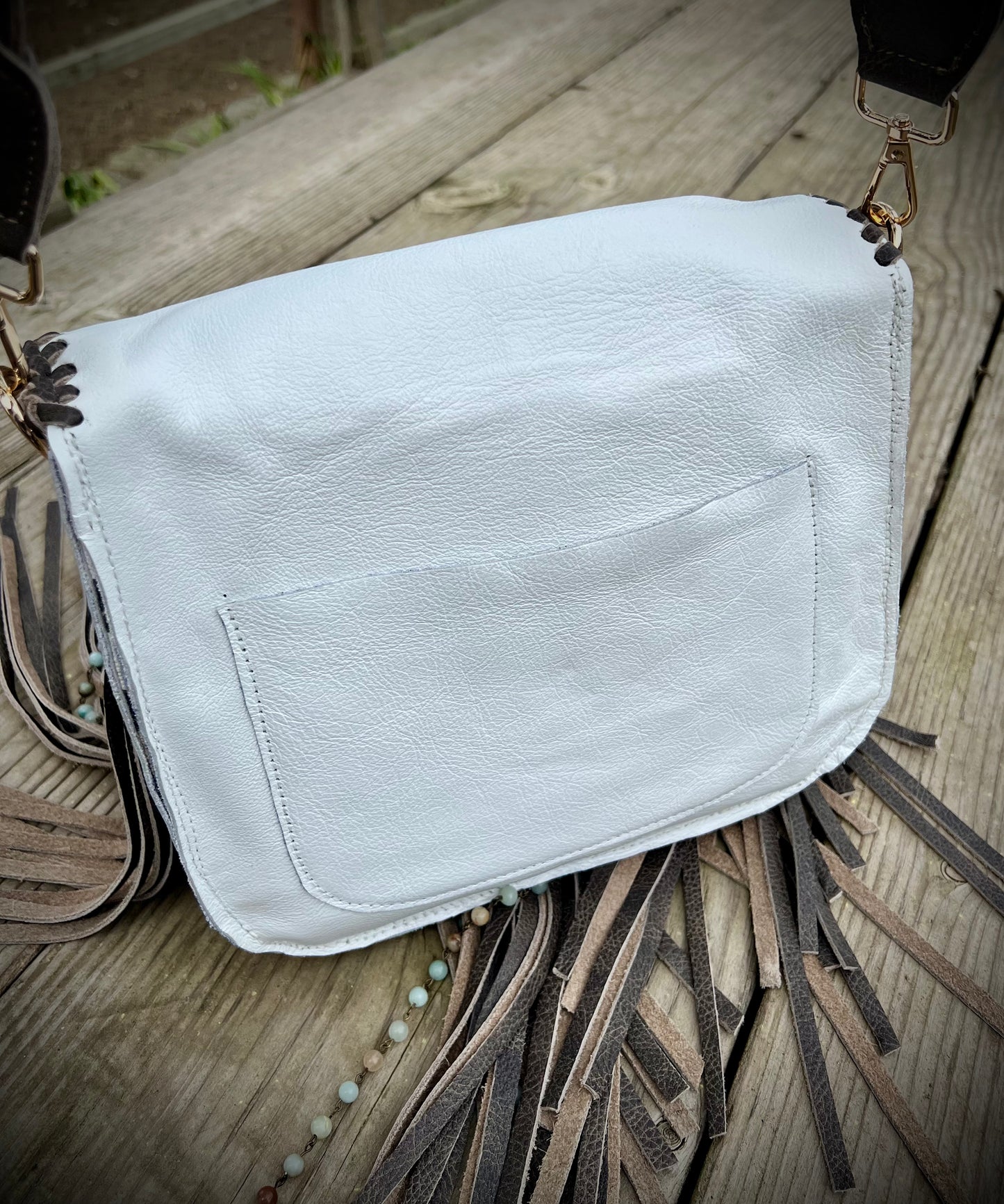 Custom Order White Leather Bag