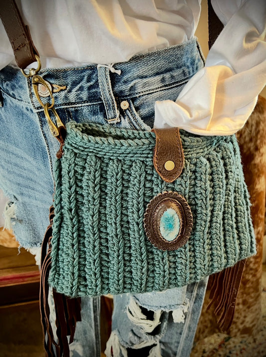 Teal crochet crossbody