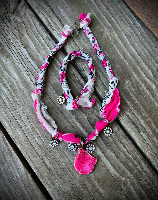 Hot pink bandanna necklace